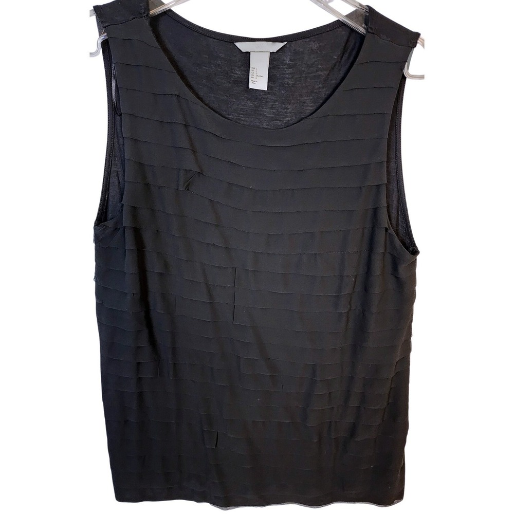 HM‎ Womens Black Tiered Ruffle Tank Top Sleeveless Scoop Neck Size Large L